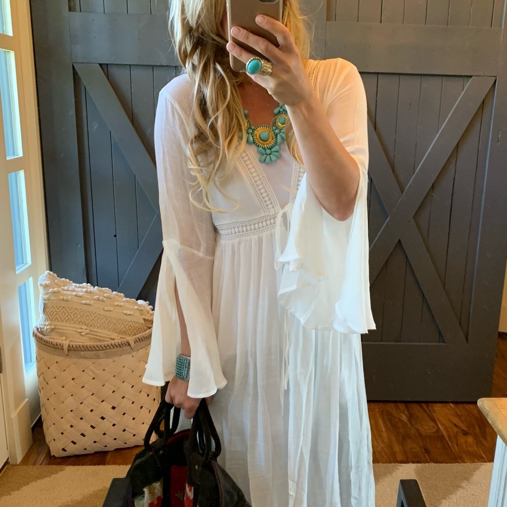 The Ericka White Boho Maxi Dress Cover Up Duster